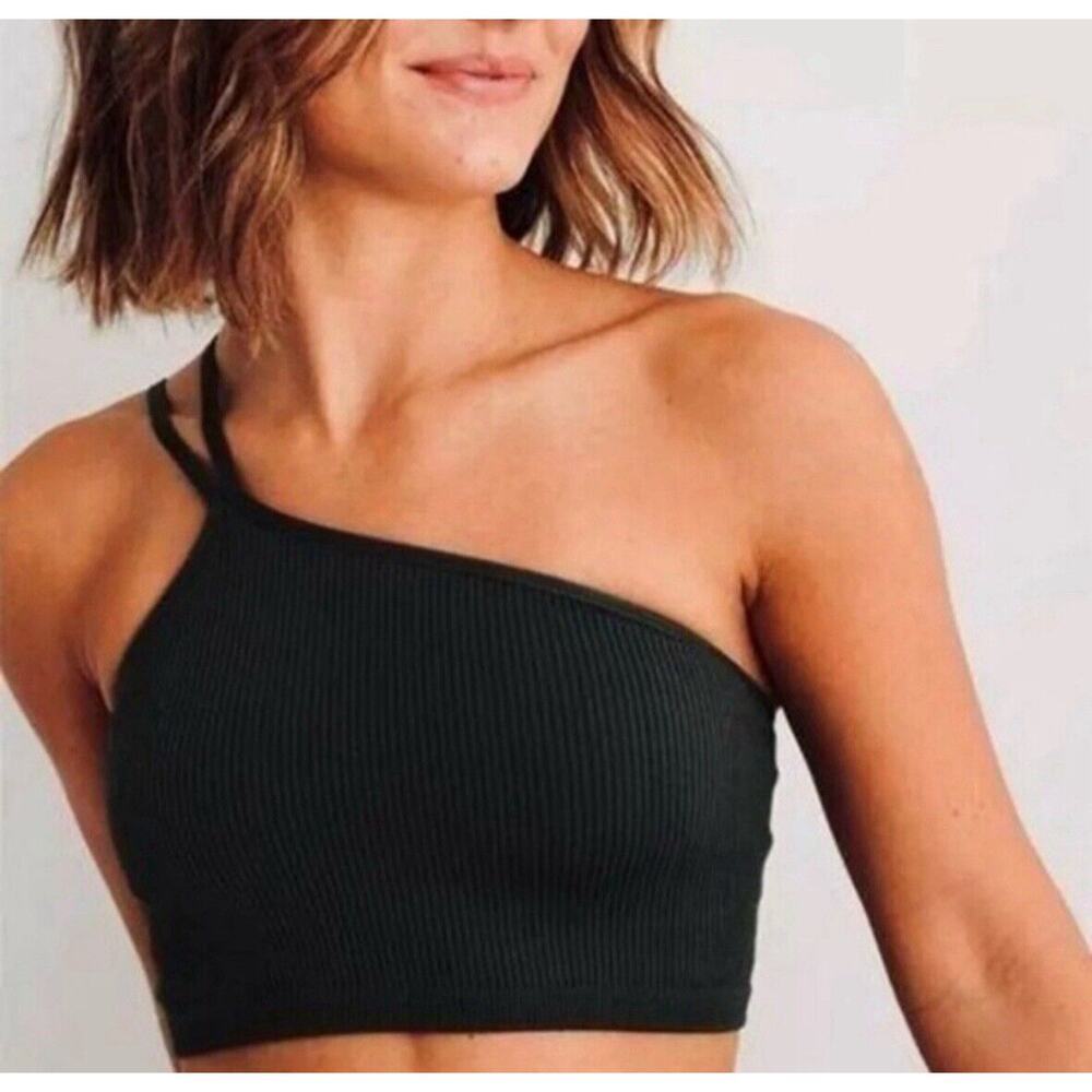 NWT Aerie Seamless One Shoulder Longline Bralette Bra Ribbed Built-in Shelf Sz S